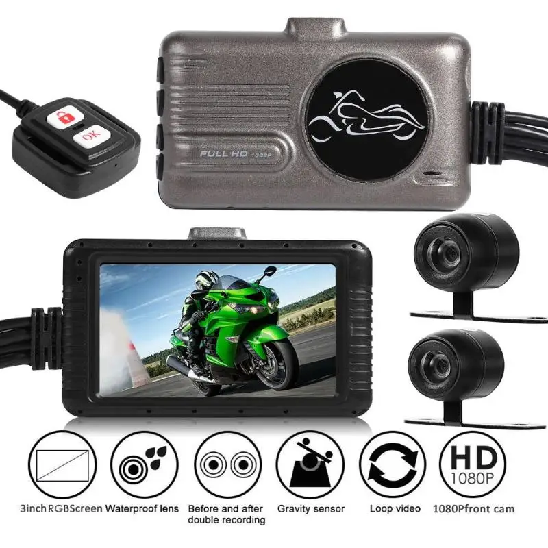 3inch Motorcycle Dual Camera DVR Motor Dash Camera w Special Dual-track Front Rear View Recorder Motorbike Camera Recorder