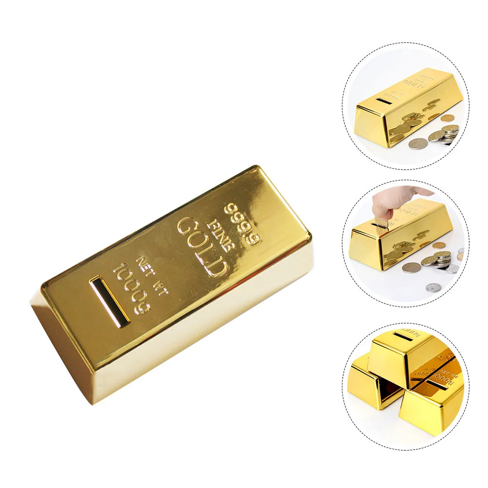 

Bank Gold Piggy Coin Brick Money Bar Saving Pot Golden Kids Box Jar Fake Banks Bullion Prop Adults Unique Plastic Party Pirate