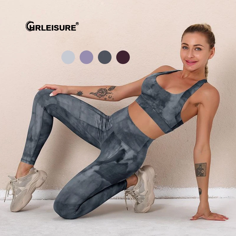 CHRLEISURE Tie-Dye Yoga Set Women's Gym Workout Crop Bra High Waist Sports  Leggings Fitness Running Suit Seamless Sportswear - купить по выгодной цене  | AliExpress