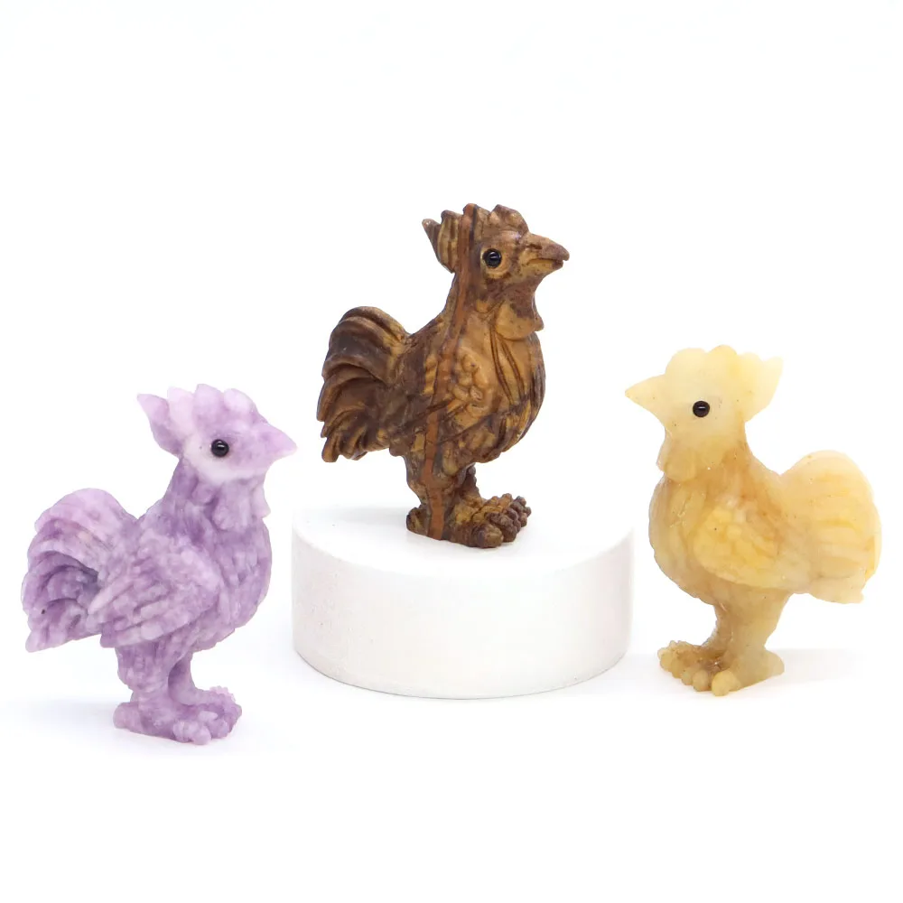 

1.9" Cock Statue Natural Healing Crystal Reiki Stone Carving Animal Rooster Figurine Crafts Home Decoration Room Ornaments Gifts