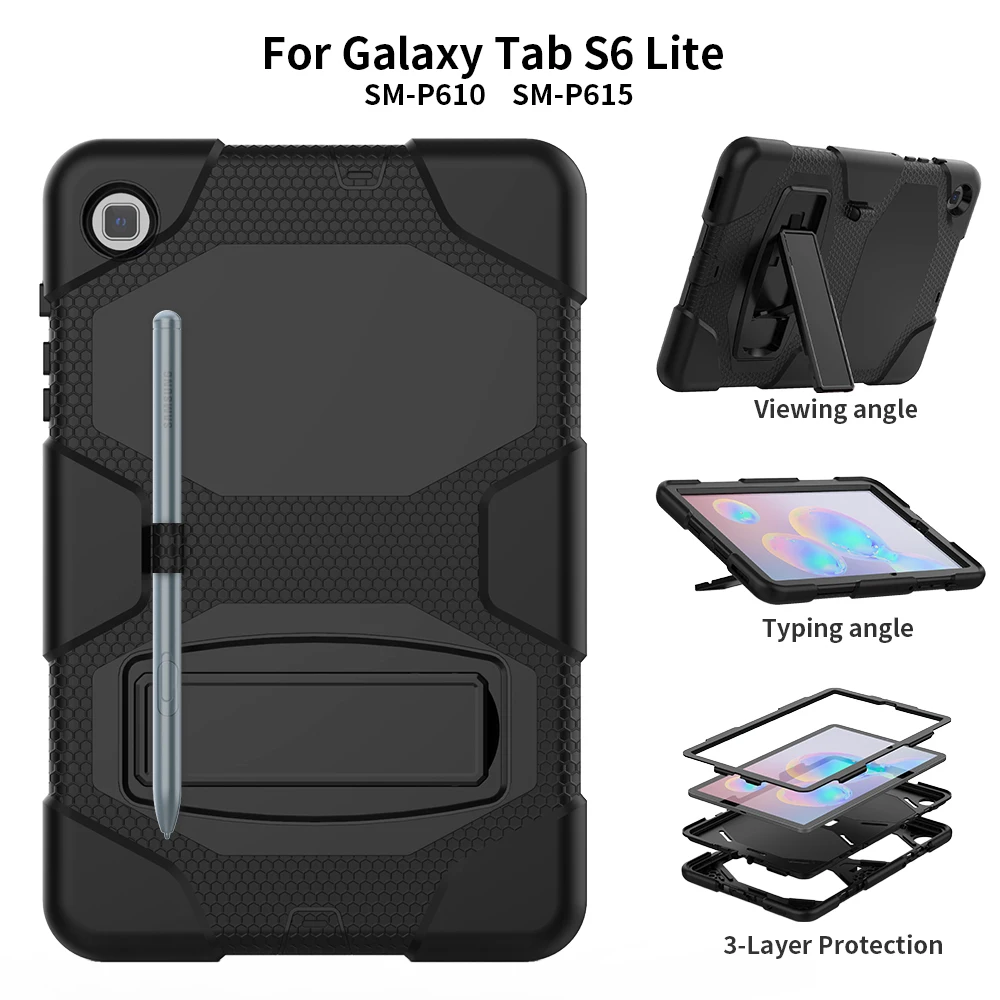 

Silicone Protective Case For Samsung Galaxy Tab S6 Lite Case Pencil Holder Folding Stand Tablet Shell For Samsung SM-P610/P615