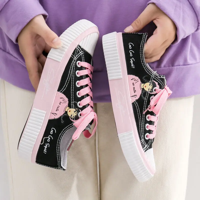 

Graffiti Canvas Sneakers 2022 Fashion Korea Style Cartoon Print Female Sneakers Casual Students Daily Wear Women Footwear