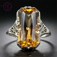 citrine hollowed out carved silver rings exaggerated silver hand jewelry for women engagement wedding ring