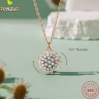 real 925 sterling silver jewelry rotating sunflower pendant necklace women rose gold plating original design femme accessories