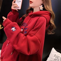 fleece lined thickened hooded sweatshirt womens mid length 2021 new autumn and winter wild idle style loose design coat