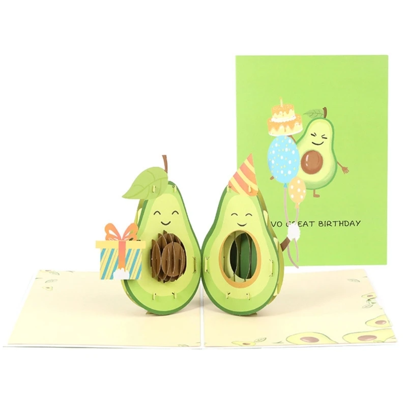

3D up Avocado Birthday Card Festival Invitation Greeting Memorial Cards for Birthday Day Mother Day Drop Shipping