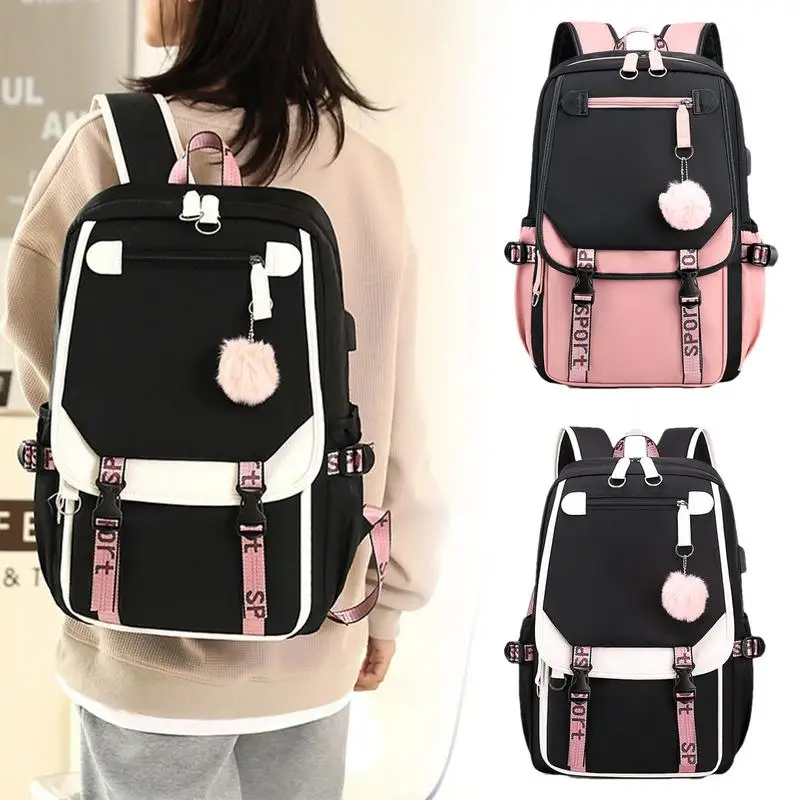 

Cute Girls Backpack Middle School Students Bookbag Outdoor Daypack With USB Charge Port 27L School Bag Campus Leisure Backpack