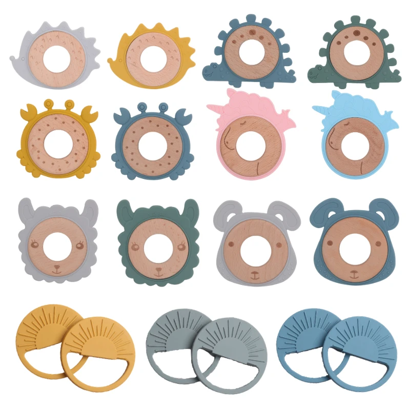 

1 шт., детские игрушки для прорезывания зубов, BPA бесплатно, кольцо из бука, милые животные, силиконовые прорезыватели, пищевой силикон, игруш...