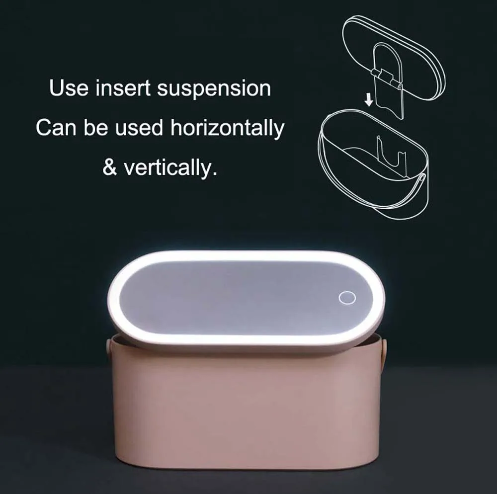 

Higuclace Makeup Organizer Box LED Touch Screen Illuminated Makeup Mirror Portable Travel Storage Bag Cosmetics Light Case