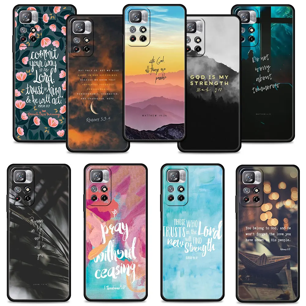 

Celular Case For Xiaomi Redmi Note 10 9 9A 7 9S 9C K40 11 Pro 9T 8 K40S K50 10C Bag Celulares Bible verse