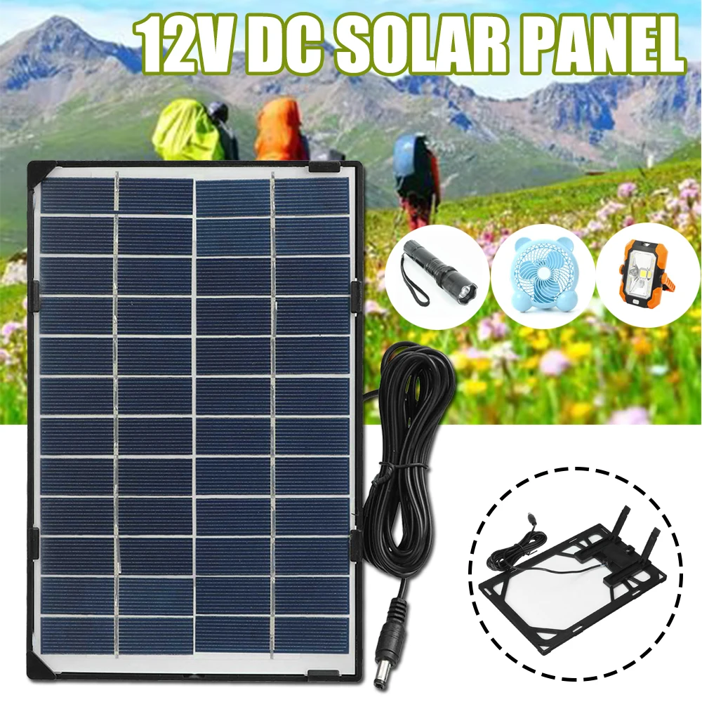 12V Solar Panel with Bracket 15W 5W DC Output Portable Charger Solar Cells DIY Outdoor Charge System for Camping Flashlight