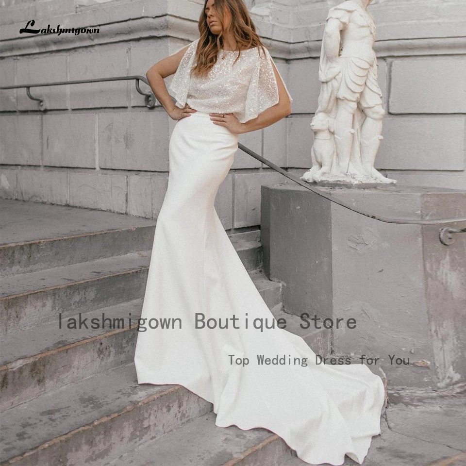

Lakshmigown Sparkly 2 Pieces Wedding Dress for Women 2023 Sexy Bridal Mermaid Crepe Satin Wedding Gowns Vestidos de novia