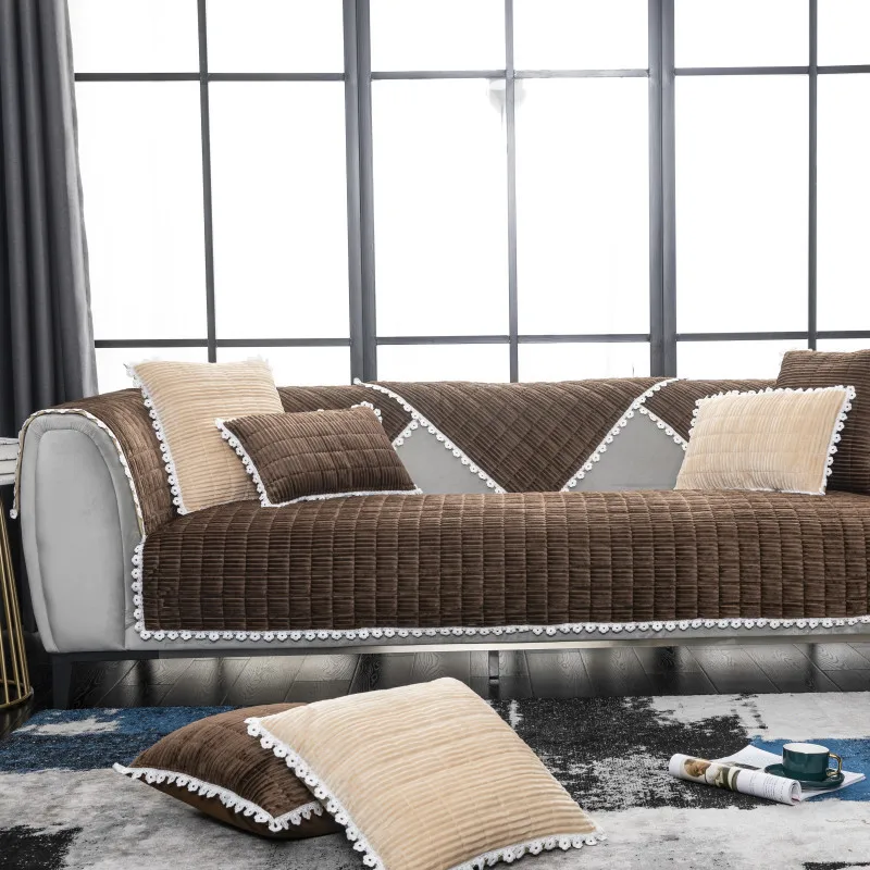 

Solid color Plush Sofa Cover Thicken Corduroy Seat Cushion Couch Protector for Living room Decorative L-shaped Corner Sofa Towel