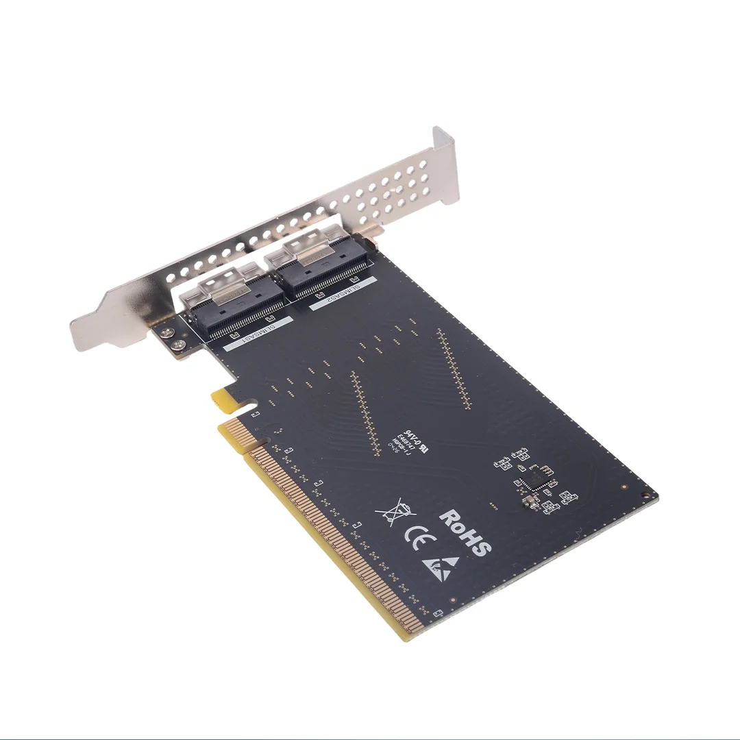 Фото Адаптер-карта PCIe 4.0 X16 на SlimSAS SFF-8654 8i с двумя портами, внешний адаптер расширения PCI-E 3.0 NVMe SSD для настольных ПК и серверов X86 №2