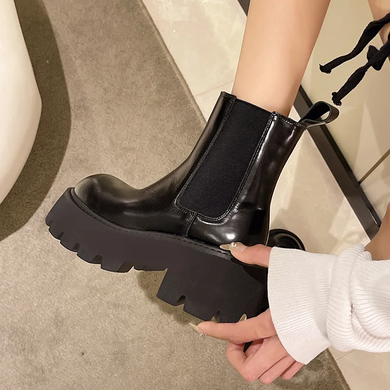 

Ботинки женские с круглым носком, на плоской подошве, Осень-зима