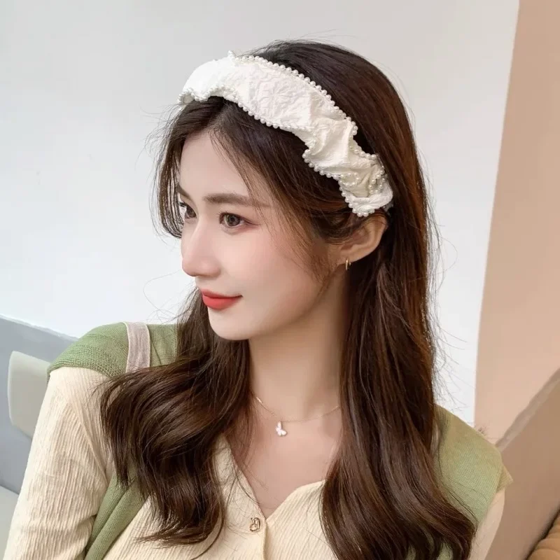 Жемчужный большой бант молочно-белая повязка на голову для мытья лица женщин