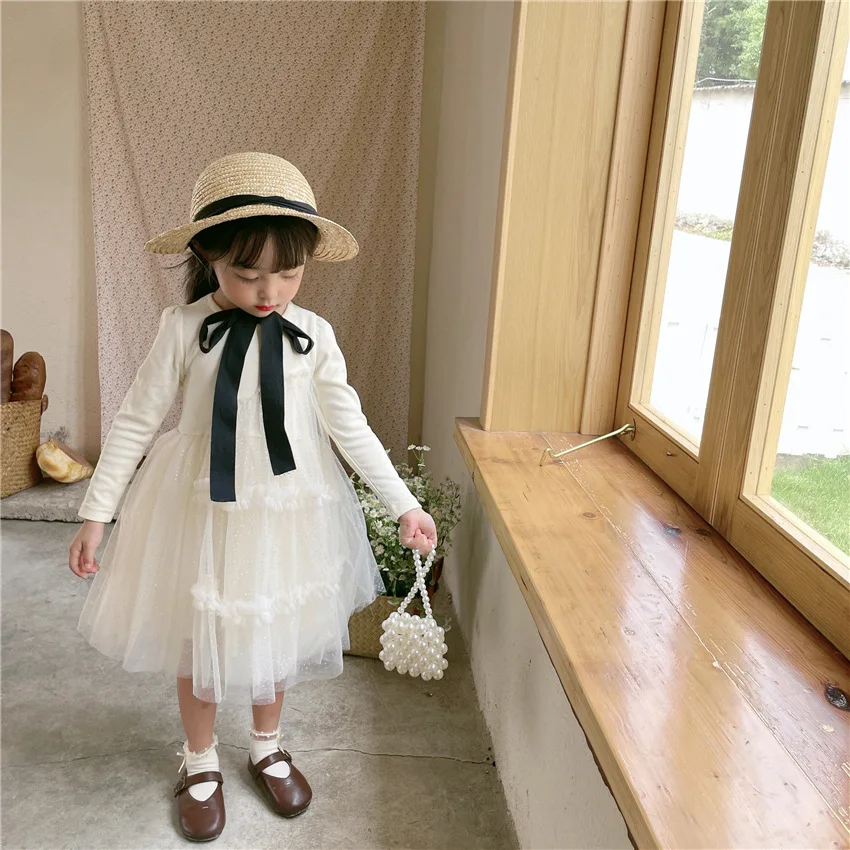 

New Girls Summer Princess Dress Breathable Long Sleeve Dress Lady Sweet Mesh Vestidos Children'S Clothing Baby Kids