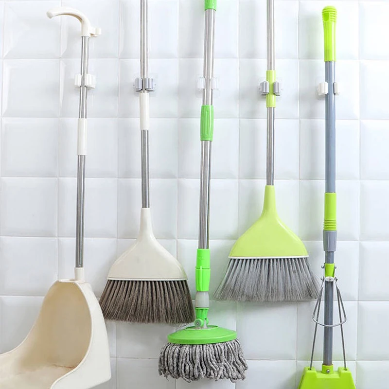 

Kitchen Clip Punch-free Hook Mop Rack Multi-functional Bracket Broom Clip Nail-free No Trace Clip For Home Space Save Organizer