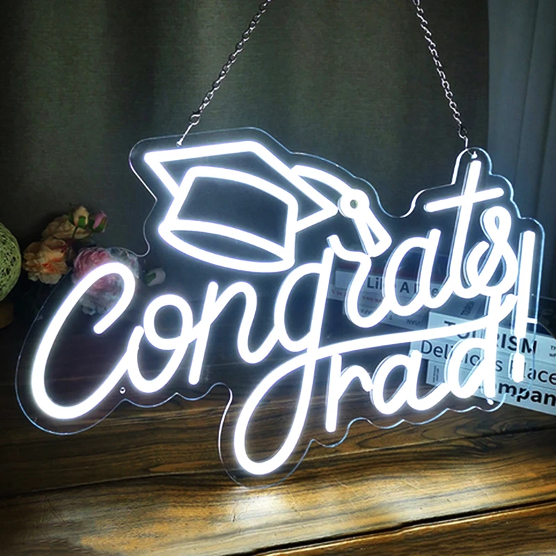 LED Neon Congrats Light Sign for Wall Room Decor Congratulation Lighting Neon Lights Gift For Graduation Party