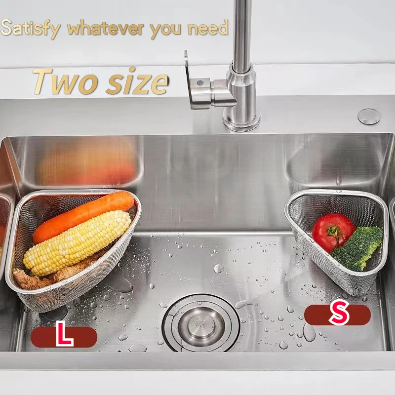 

Basket Vegetable Triangle Stainless And Drain Fruit 1pc Triangle Rack Steel Drain Basket Basket Storage Filter Kitchen Sink