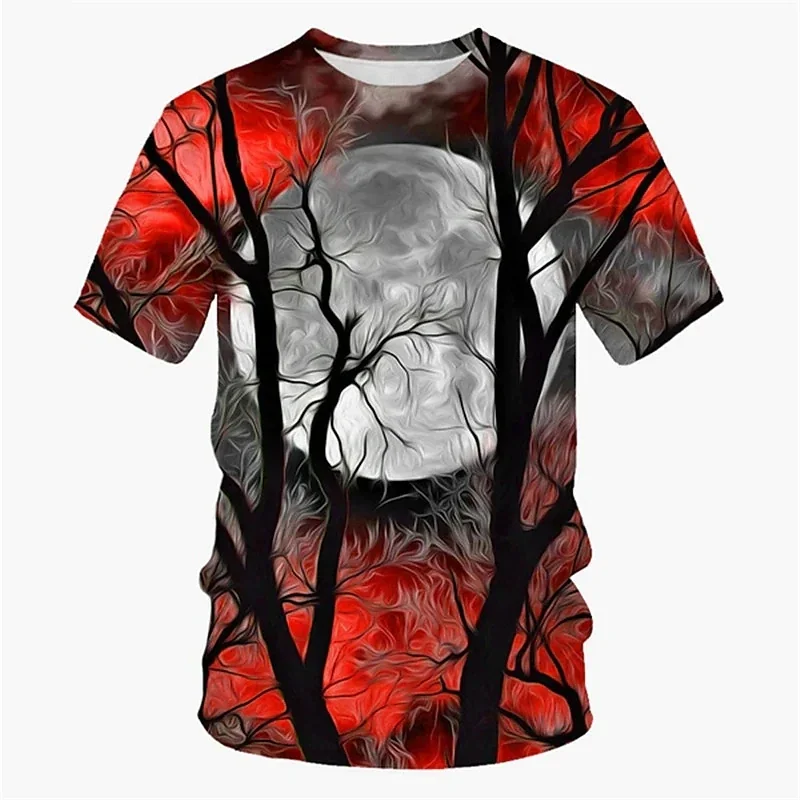 

Men's Unisex T-shirt Tree Moon Graphic Prints 3D Print Outdoor Street Short Sleeve Apparel Sports Designer Big and Tall