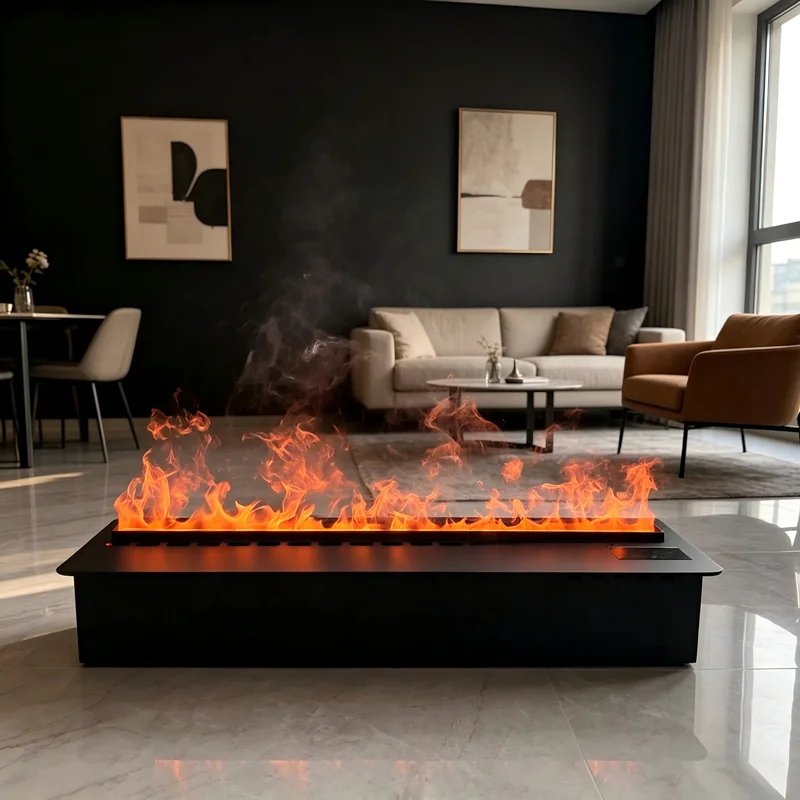 Фото 3D-электрический камин с паровым эффектом, отдельностоящий, в стиле печи, с реалистичным пламенем, пультом ДУ, портативный для любой комнаты №2