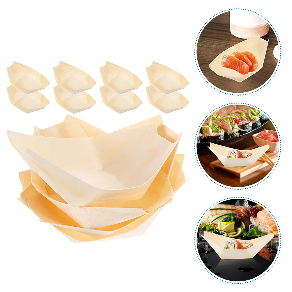 

Sushi Plate Reusable Food Container Wooden Bowls Plates Sashimi Boat Tray Boats Conure