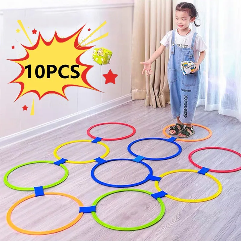 

New Outdoor Kids Funny Physical Training Sport Toys Lattice Jump Ring Set Game 10 Hoops 10 Connectors for Park Play Boys Girls