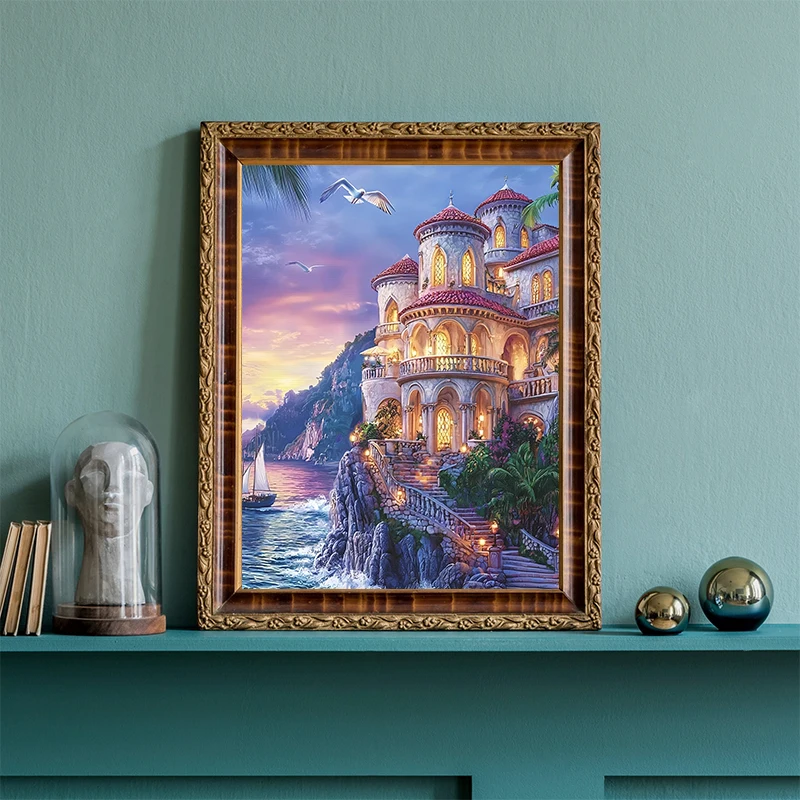 Замок сказочный пейзаж картина маслом постеры и принты печать на холсте