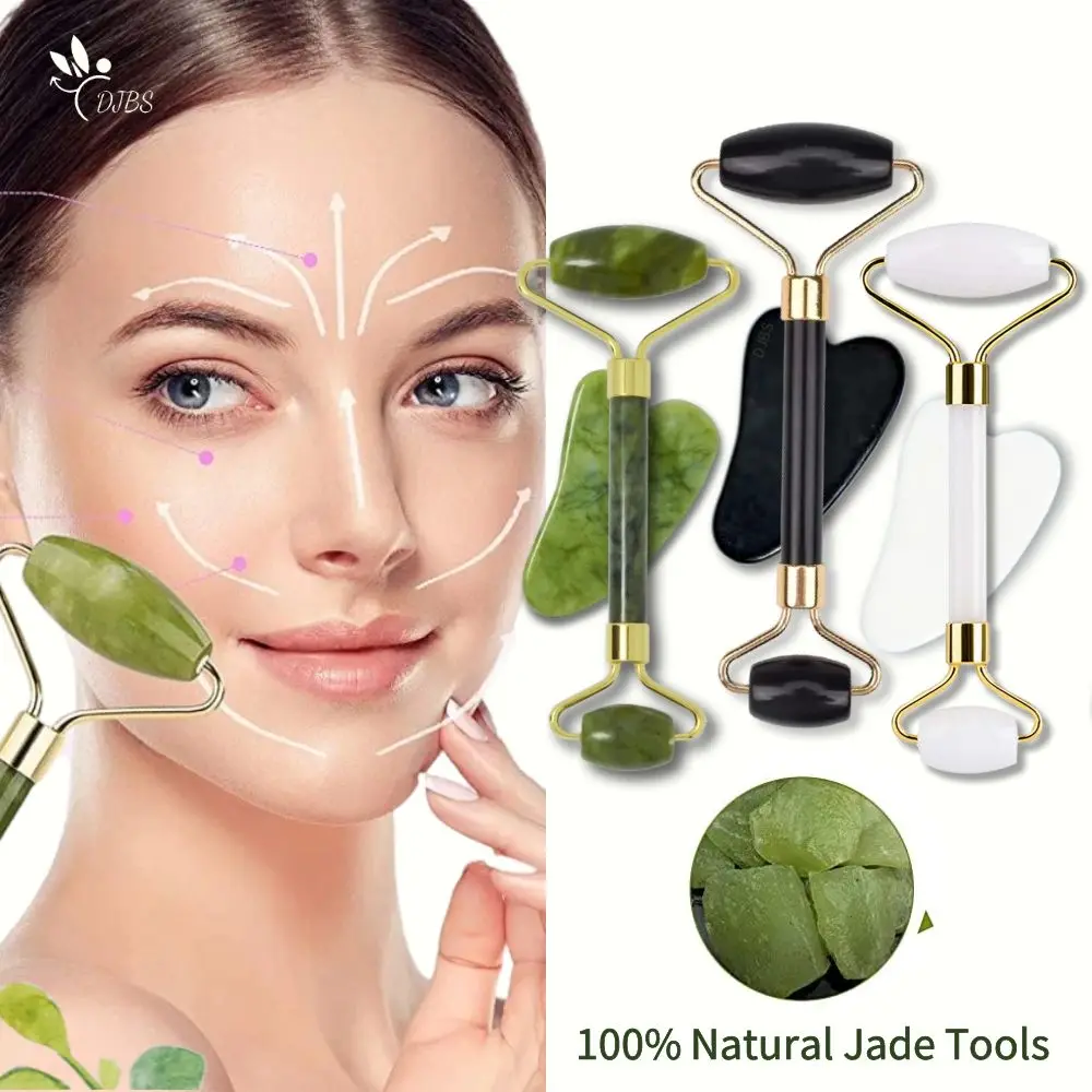 Natural Stone Jade Gua Sha Tools Massager For Face Lifting Wrinkle Remover Skin Care Scraper Roller Massage Beauty Health Sets