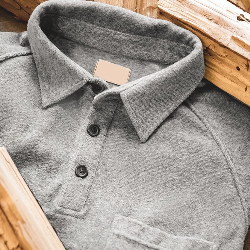 Мужская трикотажная рубашка-поло рубашка из махровой Ткани в стиле ретро с