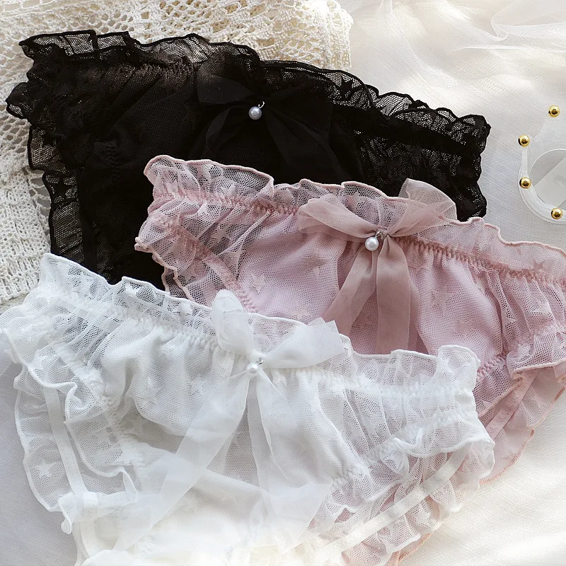 

2022 японские новые кружевные сетчатые милые трусики со звездами и большим бантом женские трусики