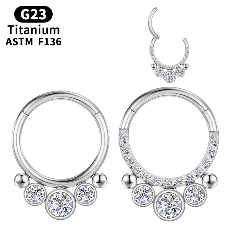 

Piercing Titanium Nose Ring Hinge Segment Zircon Cartilage G23 Septum Helix Earrings Women Industrial Zircon Sexy Body Jewelry