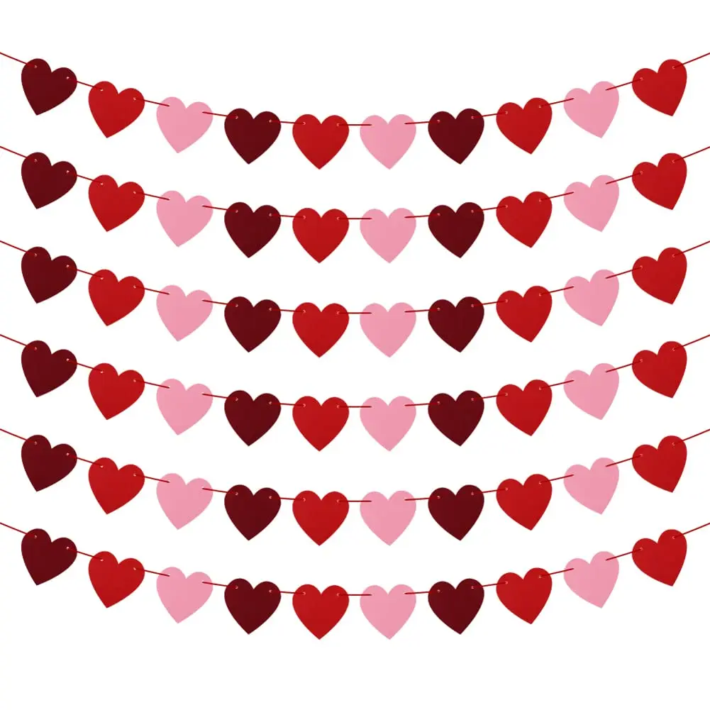 

15m Valentines Day Decor DIY Heart Felt Garland Indoor Outdoor Red Heart Banner Valentines Anniversary Wedding Birthday Supplies