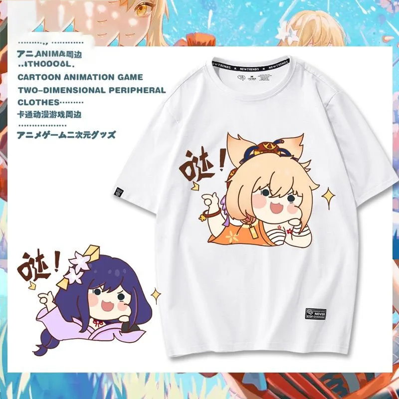 

Original Genshin T-Shirt Cartoon Anime Kamisato Ayaka Kazuha Morax Short-Sleeved Two-Dimensional Couple Tshirt Summer Halfsleeve