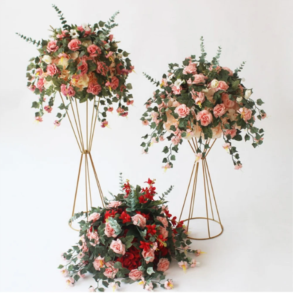 

Artificial Silk Flower Ball Flower Rack For Wedding Centerpiece Home Room Decoration Party Supplies DIY Craft Flower 7 Color