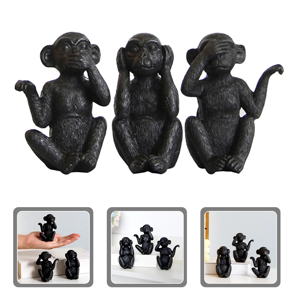 

3pcs Desktop Decor Ornament Resin Monkey Decor Cute Animal Figurine
