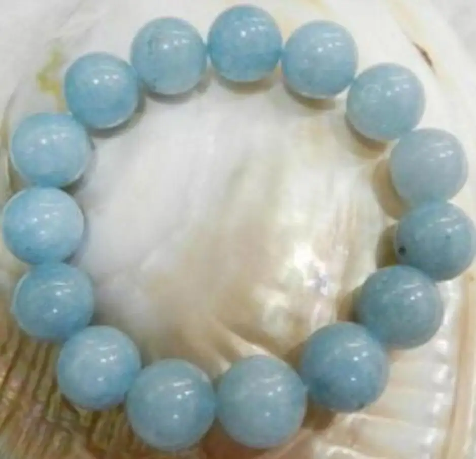 

12MM BRAZILIAN AQUAMARINE GEMS ROUND BEADS STRETCHY BRACELETS 7.5inch AA