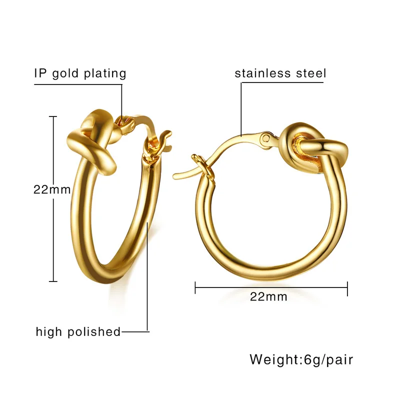 Chic Gold Color Knot Hoop Earrings for Women Lady Wedding Birthday Party Gift Jewelry images - 6