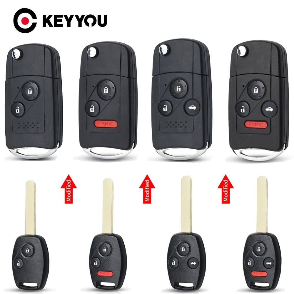 KEYYOU Flip Key Modified Folding Remote Car Key Shell Case Fob For Honda Accord Pilot Cr-V Civic Insight Ridgeline 2003-2013