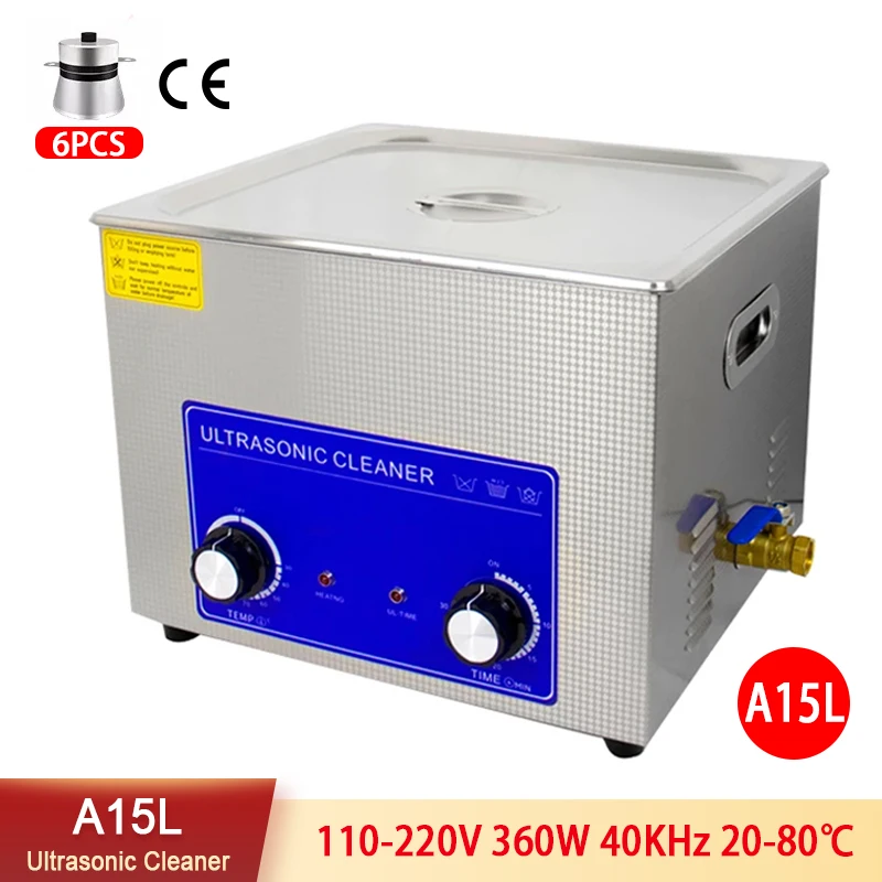 

Household Digital Ultrasonic Cleaner 15L Stainless Steel Bath 110V 220V Degas Ultrasound Washing for Watches Jewelry 360W 40Khz