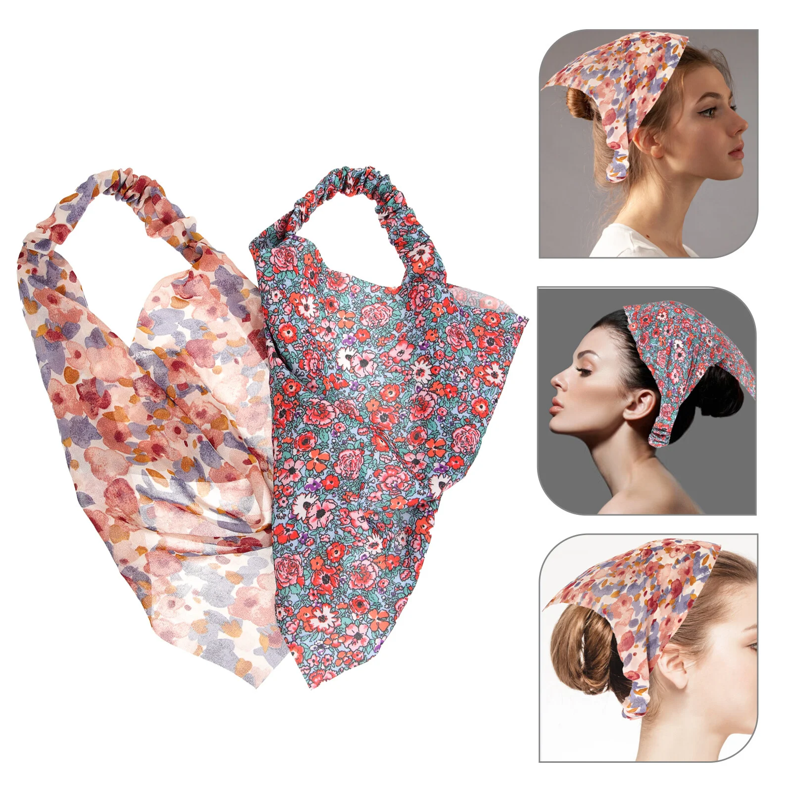 

2 Pcs Headband Women Scarf Floral Hair Ladies Headbands Strands Kerchief Fabric Bandana Bandannas Bandanas Miss Satin Ties