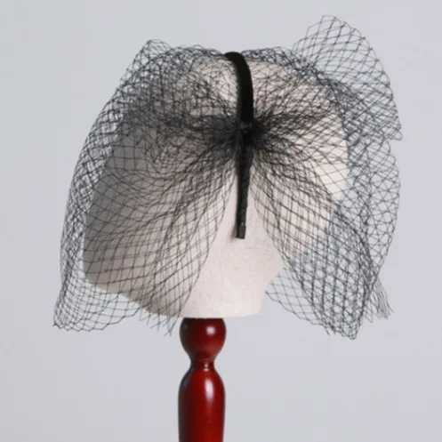 Черная Фата для лица свадебный головной убор с большим бантом сетчатая в виде