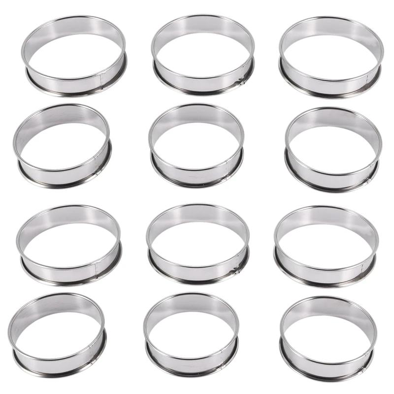 

12 Pack Double Rolled English Muffin Rings,Stainless Steel Crumpet Rings,Heat-Resistant Tart Rings