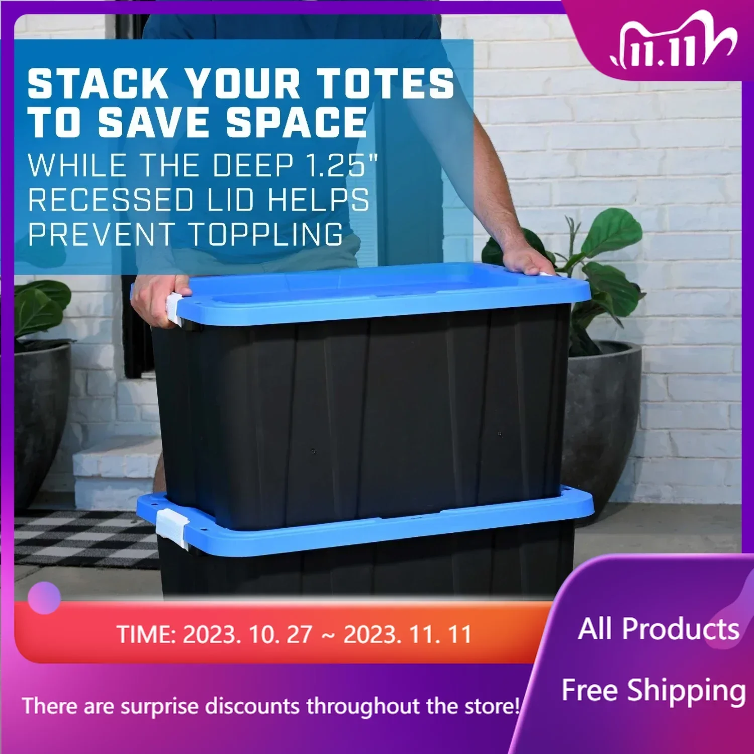 

27 Gallon Heavy Duty Latching Plastic Storage Bin Container, Black, Storage Containers Organizer Fast Transportation Sales prom