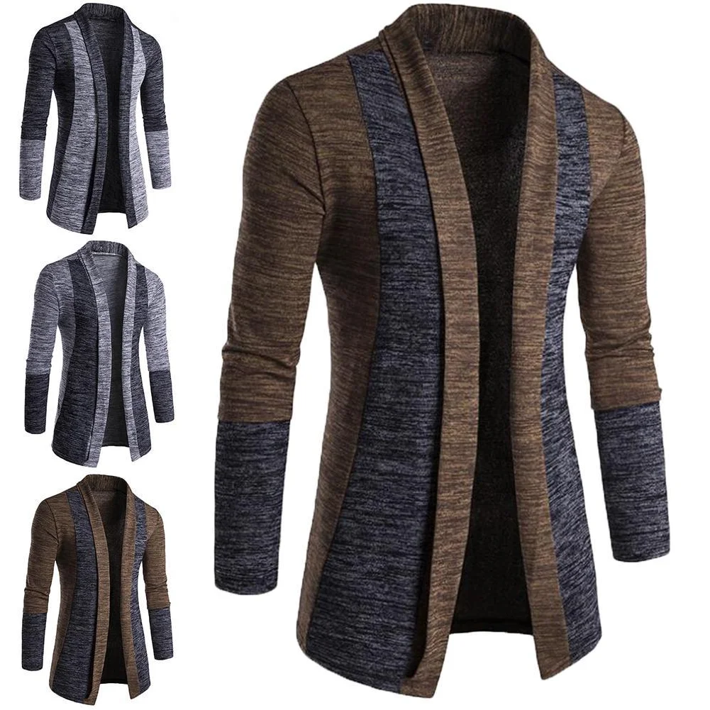 

Мужской вязаный кардиган, Винтажный Мужской свитер, приталенный свитер с длинным рукавом, с прострочкой, универсальный кардиган для улицы