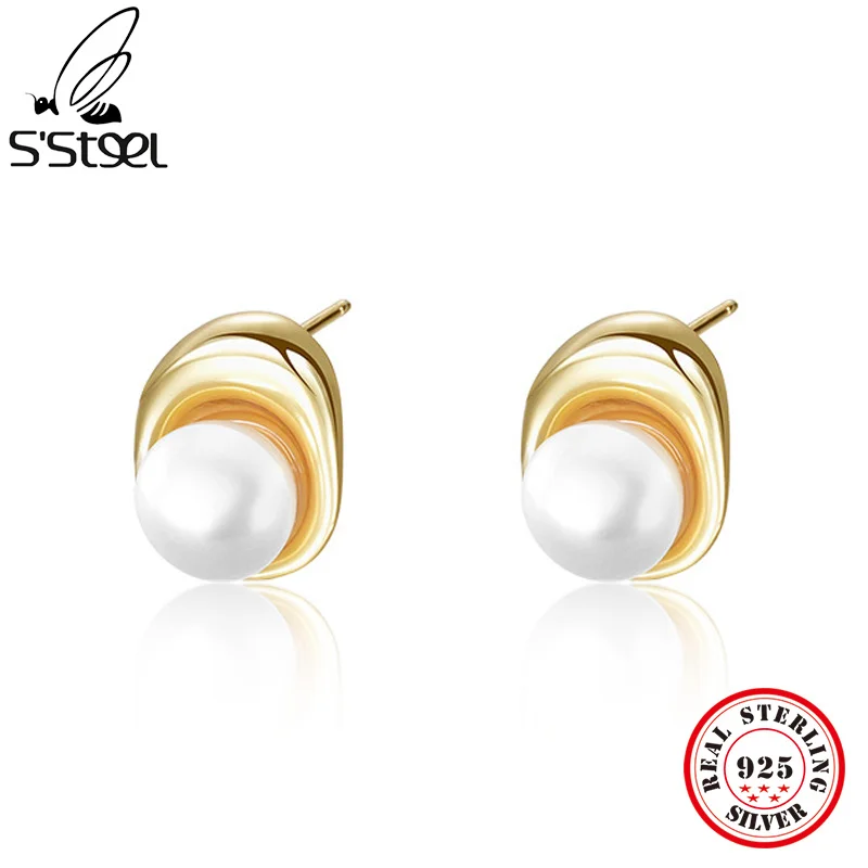 

S'STEEL 925 Sterling Silver Freshwater Pearl Studs Earring Woman Earings Trending Products 2022 Fashion Jewellery Frete Gratis