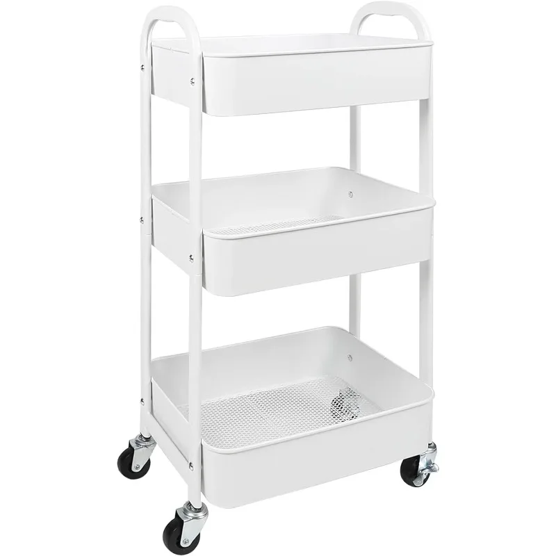 

3-Tier Rolling Utility Cart with Caster Wheels,Easy Assembly, for Kitchen, Bathroom White