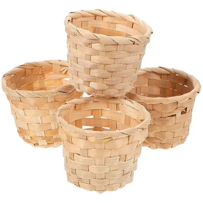 

10pcs Rural Woven Baskets Fruit Arrangement Baskets Portable Storage Baskets Bamboo Mini Desktop Storage Basket