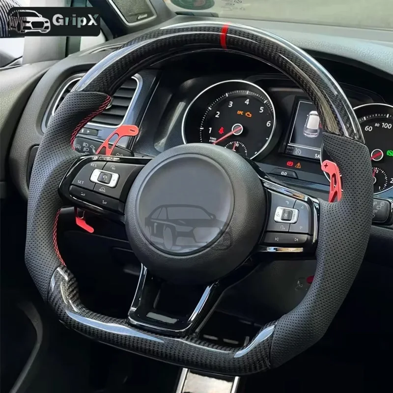 Фото Рулевое колесо из углеродного волокна для VW Golf MK7/7,5 GTI/R/GTD/GTE, синее 2013-2020 — DSG Paddle с Tiguan/Passat/Polo GTI №1